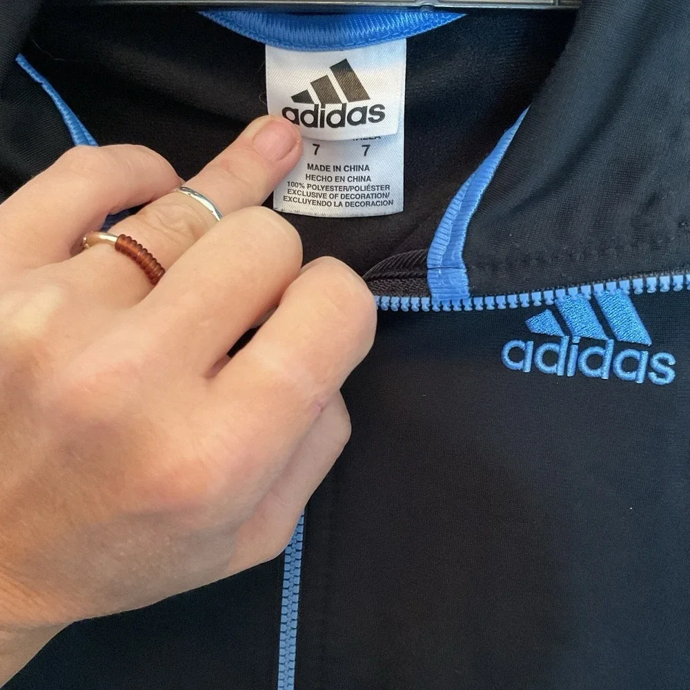 Adidas Kid's Jacket/Sweatshirt Full Zip Black And Blue Size 7